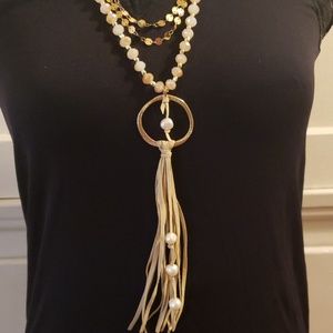 Boho faux leather strap beaded necklace